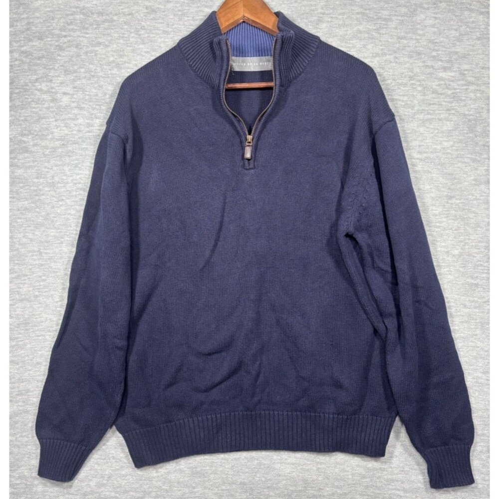 Oscar De‎ La Renta Mens Sweater XL Navy Quarter Zip  100% Cotton